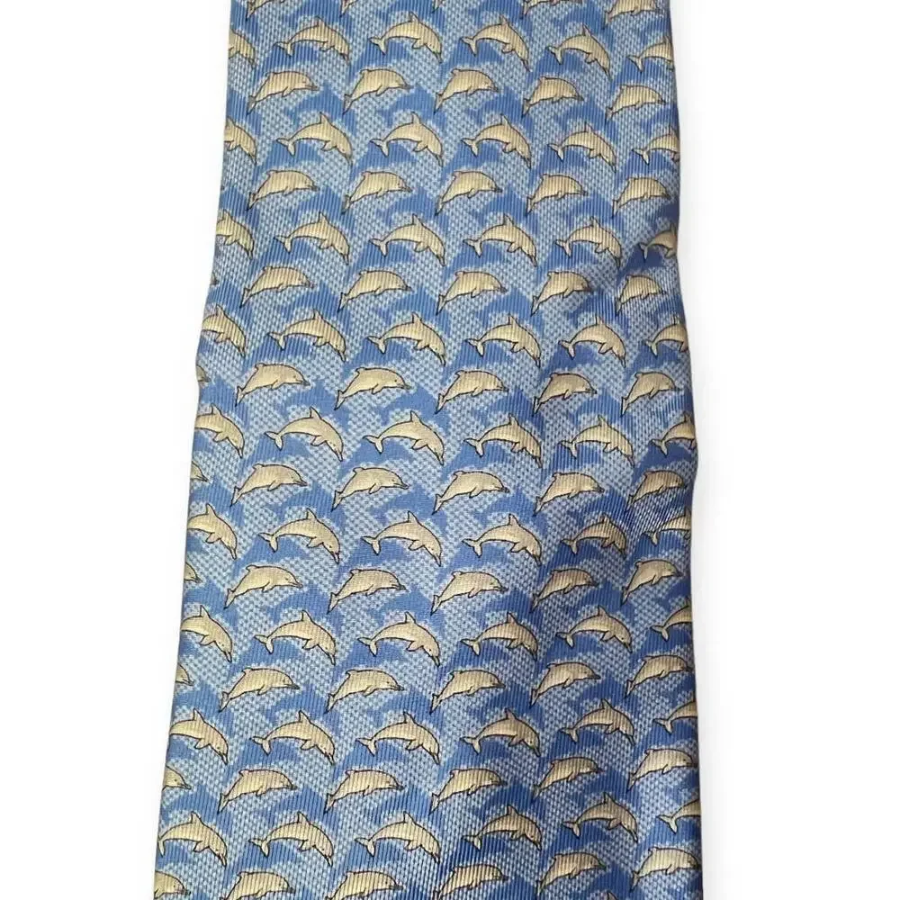 Thomas Pink Blue Dolphin Marine Print Silk Tie 100% Silk Designer Necktie